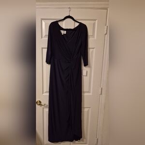 Oleg Cassini Deep Purple Long Sleeve Dress #MotheroftheBride #MardiGras